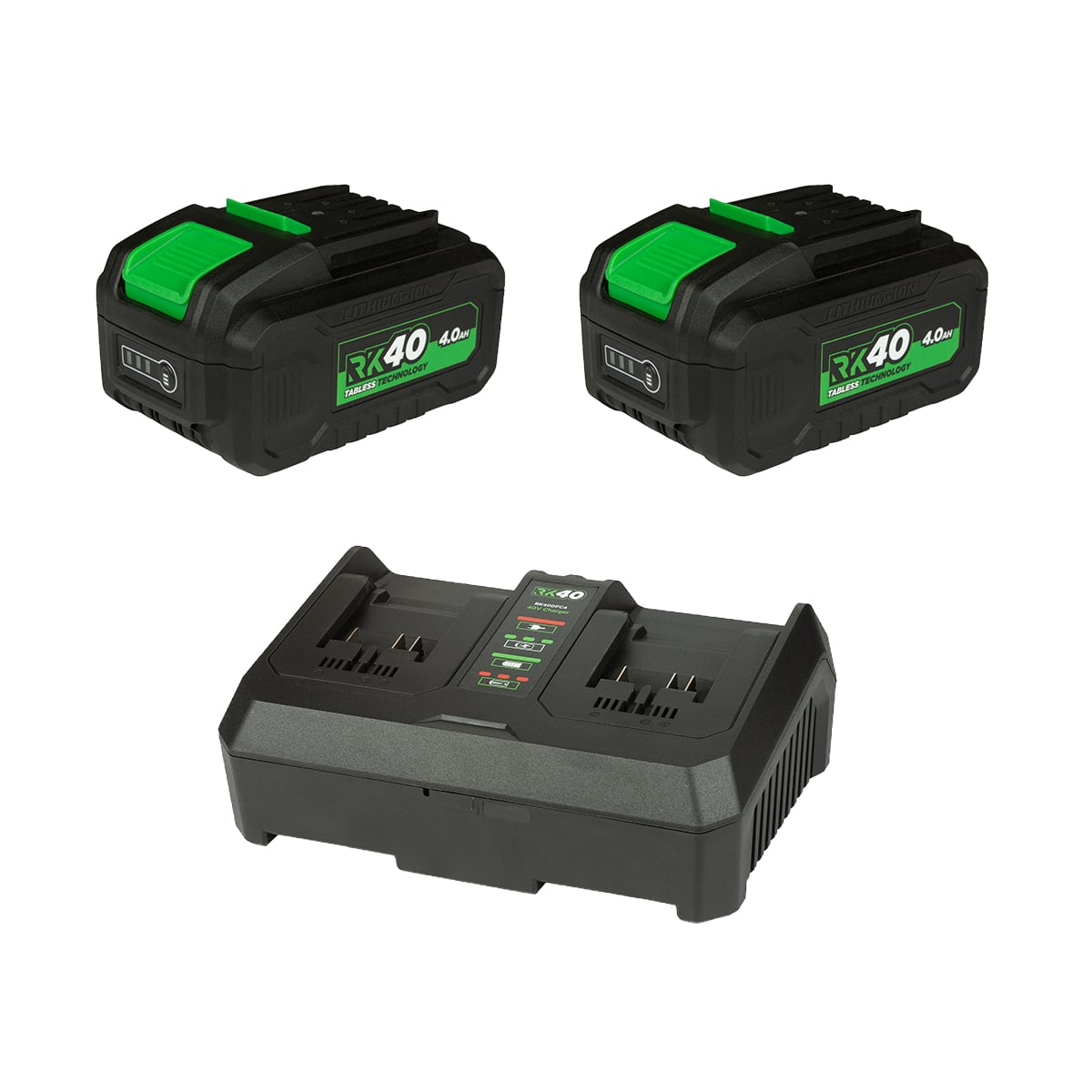 Rikä RK40 2x 4.0Ah Tabless Battery & Dual Fast Charger Kit